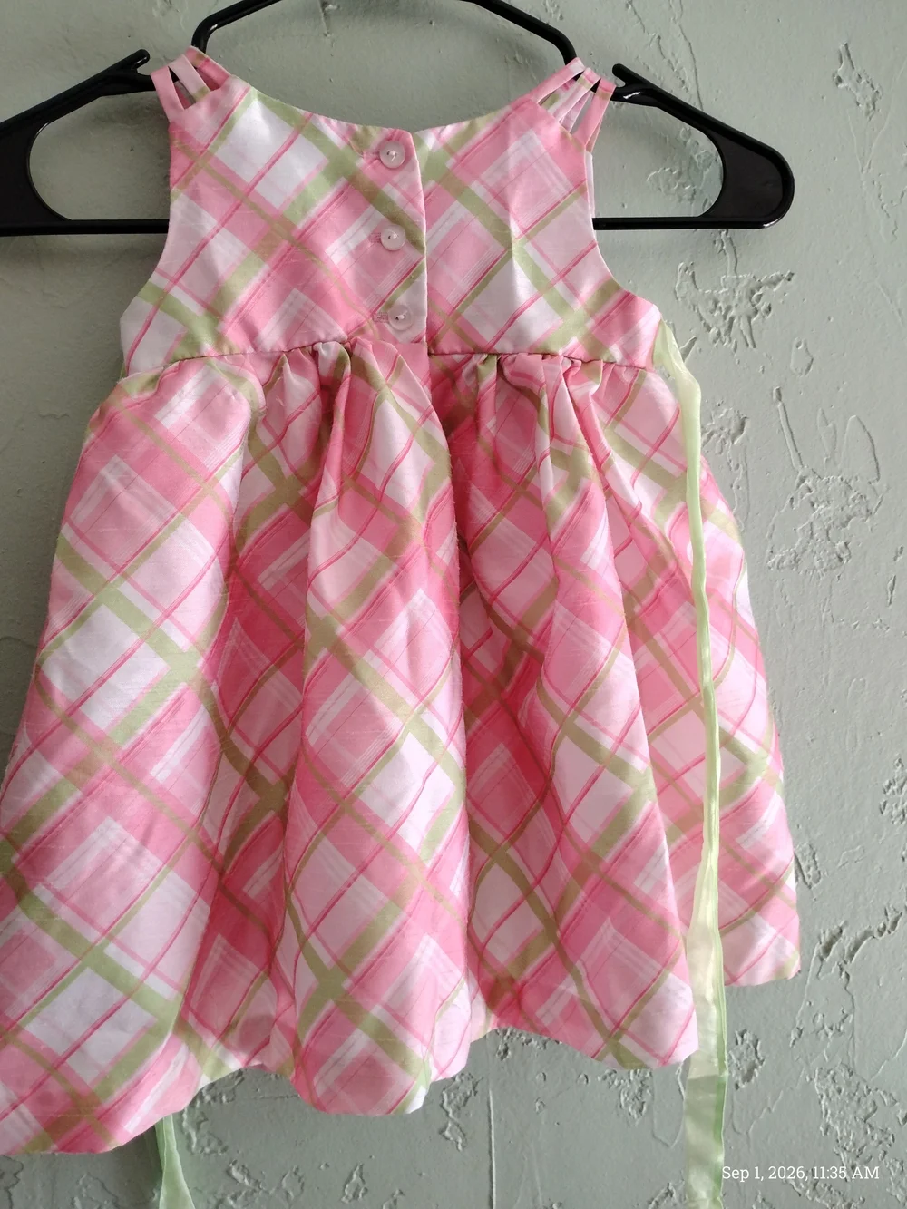 Bonnie Jean Pink Plaid Floral Sash Dress